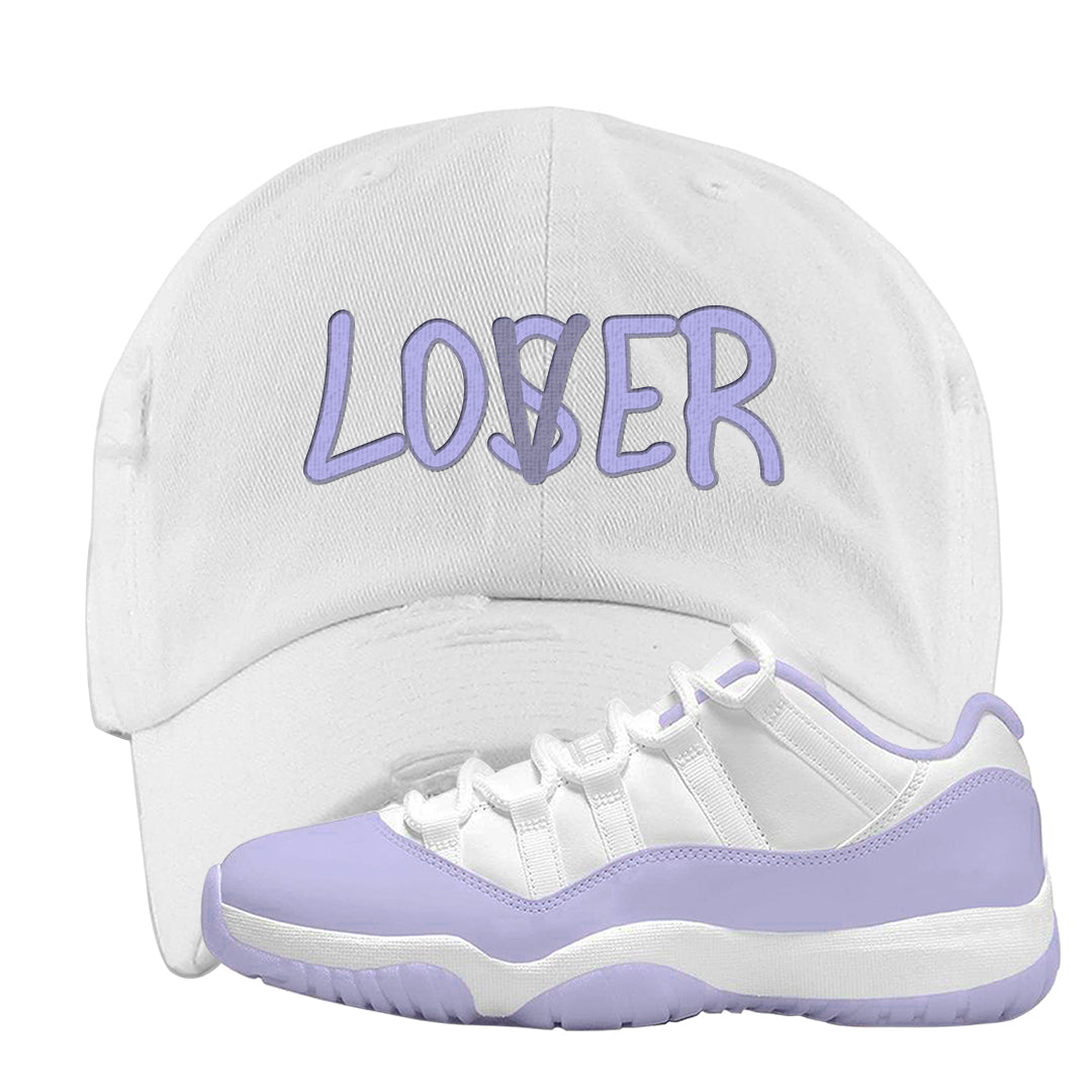 Pure Violet Low 11s Distressed Dad Hat | Lover, White