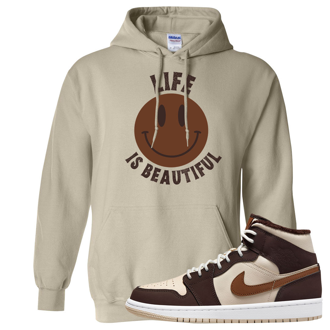 Brown Fleece Mid 1s Hoodie | Smile Life Is Beautiful, Sand