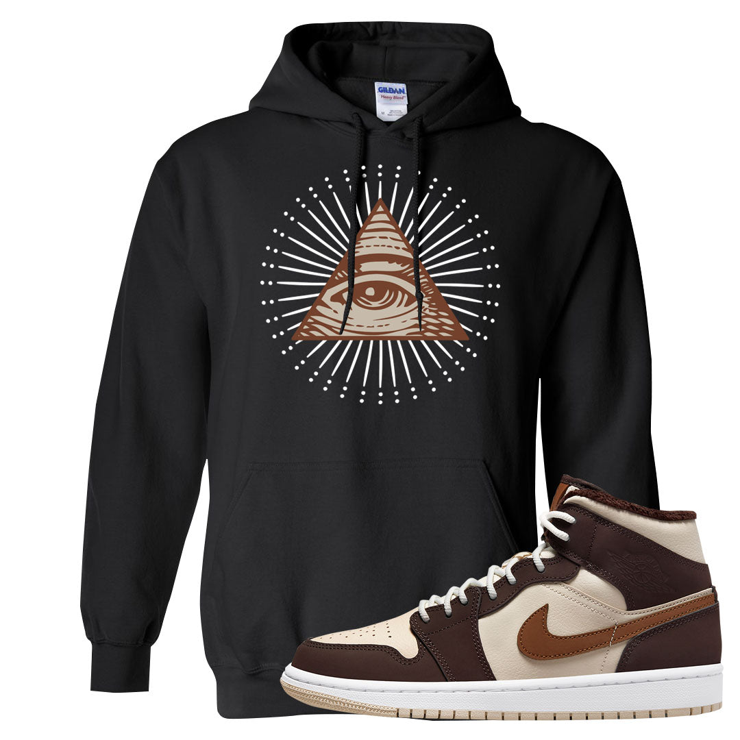 Brown Fleece Mid 1s Hoodie | All Seeing Eye, Black