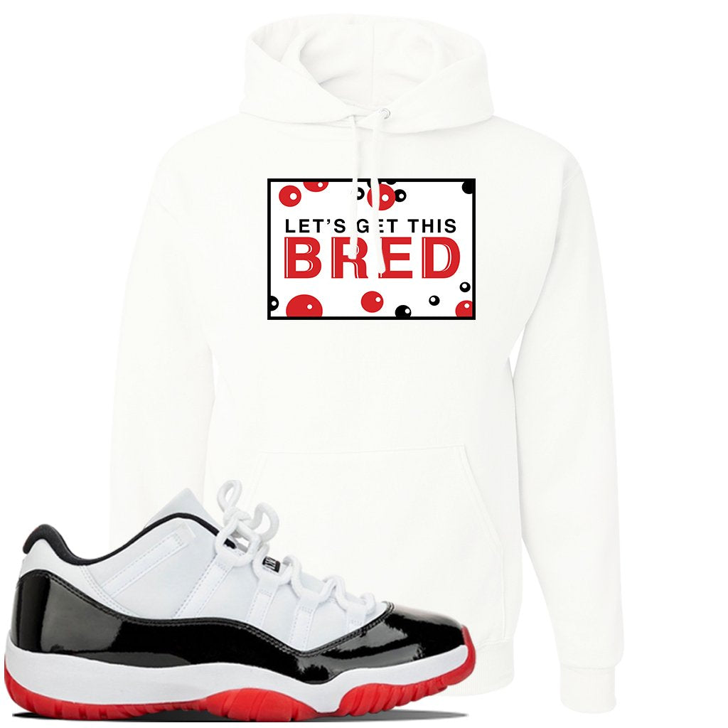 Jordan 11 Low White Black Red Sneaker White Pullover Hoodie | Hoodie to match Nike Air Jordan 11 Low White Black Red Shoes | Let's Get This Bread
