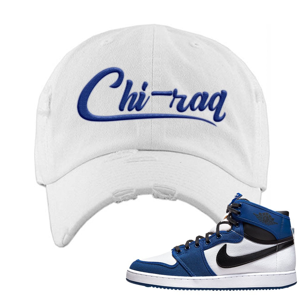 KO Storm Blue 1s Distressed Dad Hat | Chiraq, White