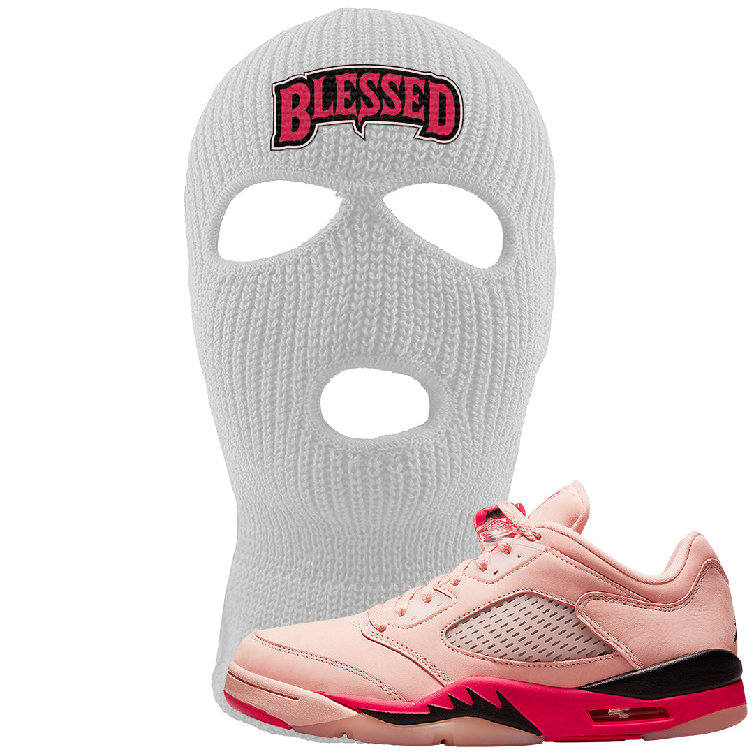 Arctic Pink Low 5s Ski Mask | Blessed Arch, White