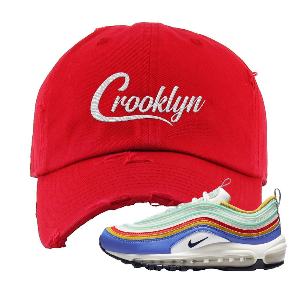 Multicolor 97s Distressed Dad Hat | Crooklyn, Red