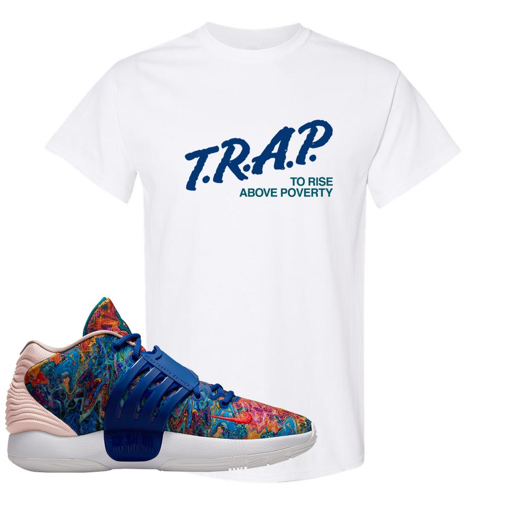 Deep Royal KD 14s T Shirt | Trap To Rise Above Poverty, White