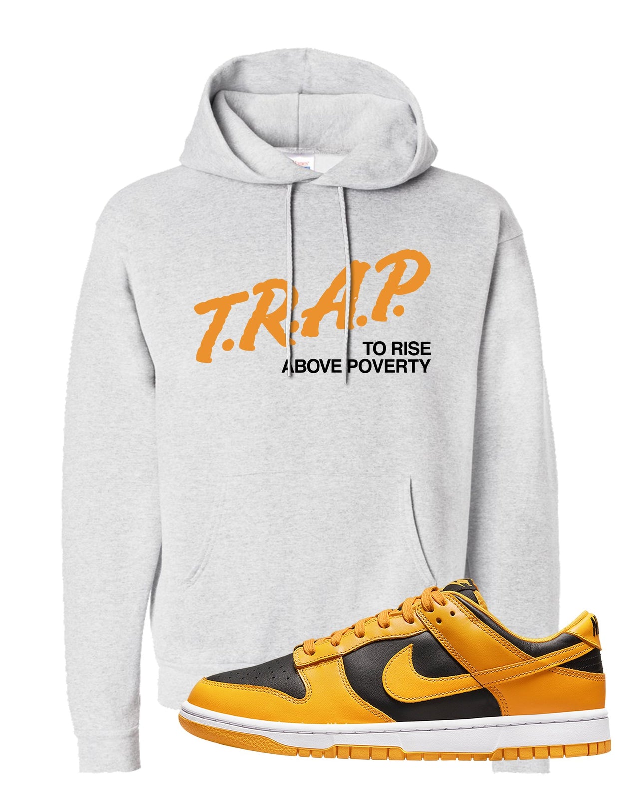 Goldenrod Low Dunks Hoodie | Trap To Rise Above Poverty, Ash