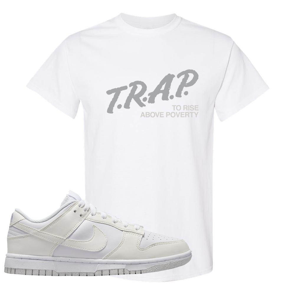 Move To Zero White Low Dunks T Shirt | Trap To Rise Above Poverty, White