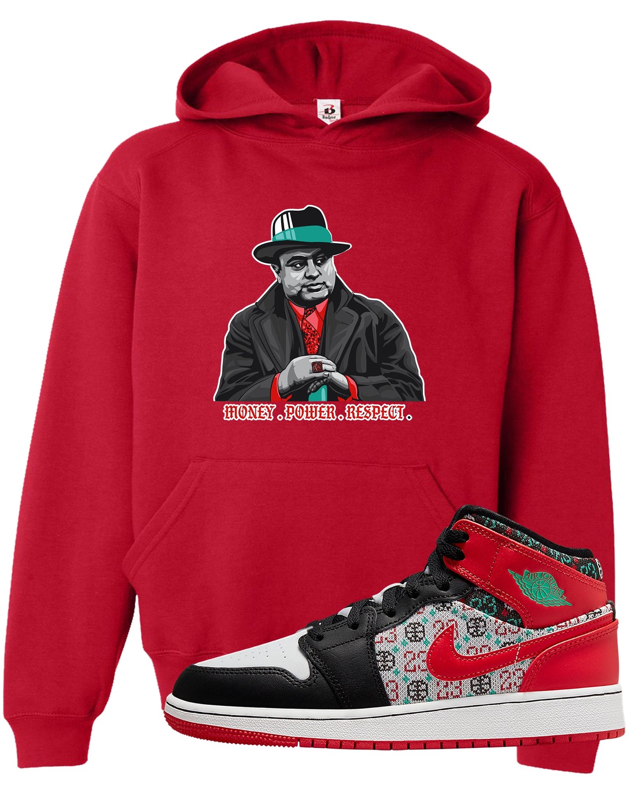 Ugly Sweater GS Mid 1s Kid's Hoodie | Capone Illustration, Red