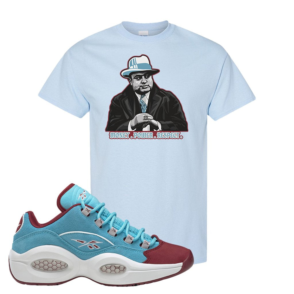 Maroon Light Blue Question Lows T Shirt | Capone Illustration, Light Blue