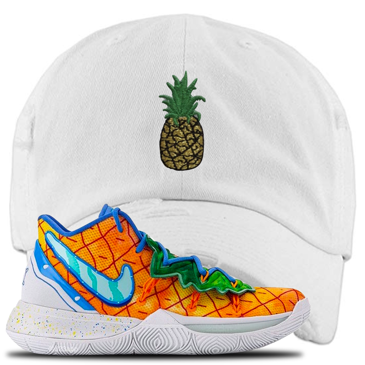 Kyrie 5 Pineapple House Pineapple White Sneaker Hook Up Distressed Dad Hat