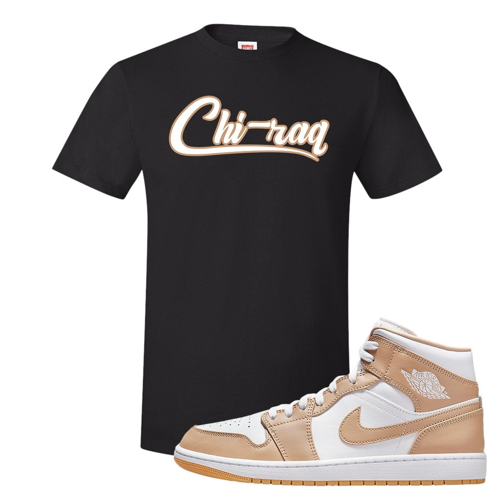 Air Jordan 1 Mid Tan Leather T Shirt | Chiraq, Black