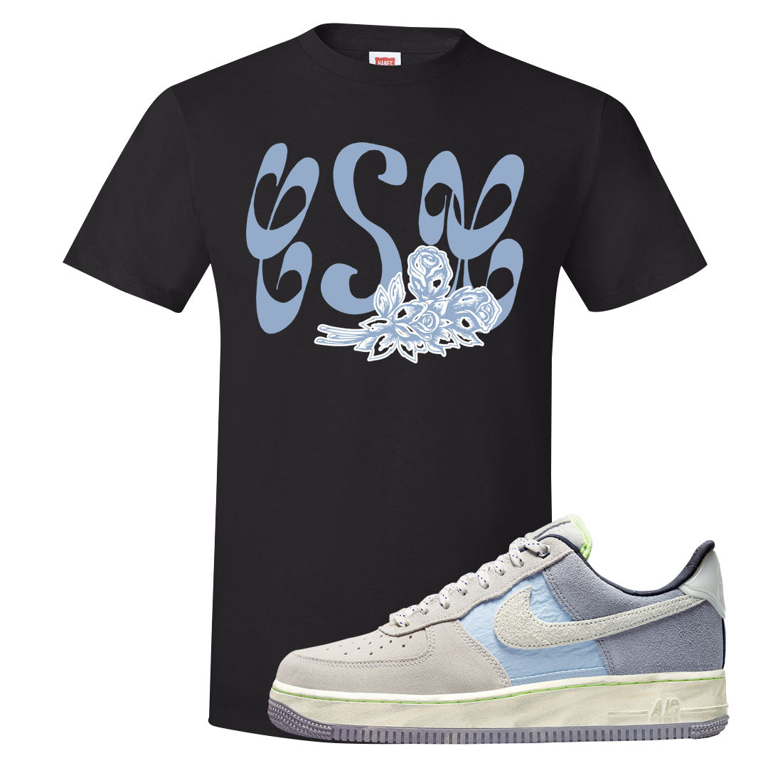 Womens Mountain White Blue AF 1s T Shirt | Certified Sneakerhead, Black