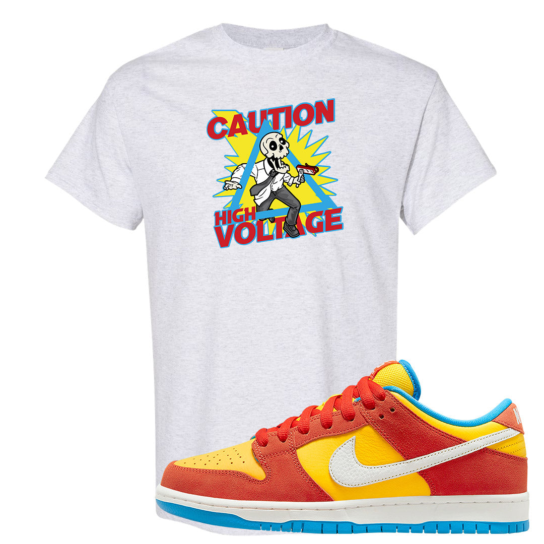 Habanero Red Gold Blue Low Dunks T Shirt | Caution High Voltage, Ash