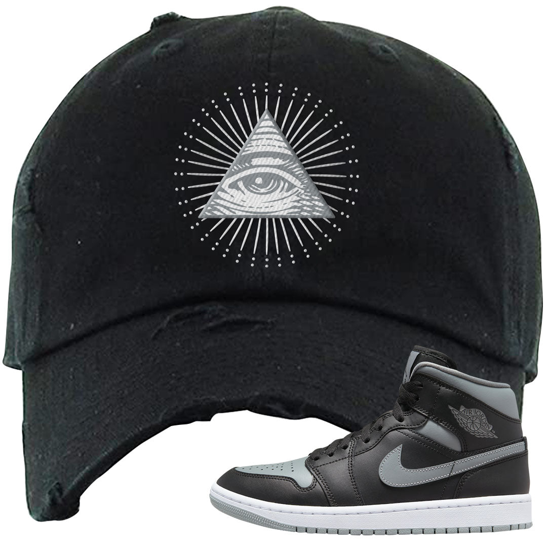 Alternate Shadow Mid 1s Distressed Dad Hat | All Seeing Eye, Black