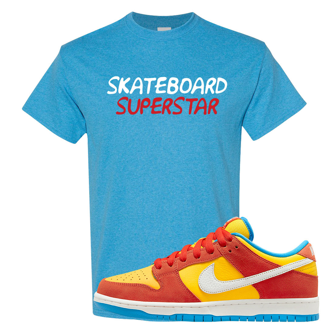 Habanero Red Gold Blue Low Dunks T Shirt | Skateboard Superstar, Heather Sapphire