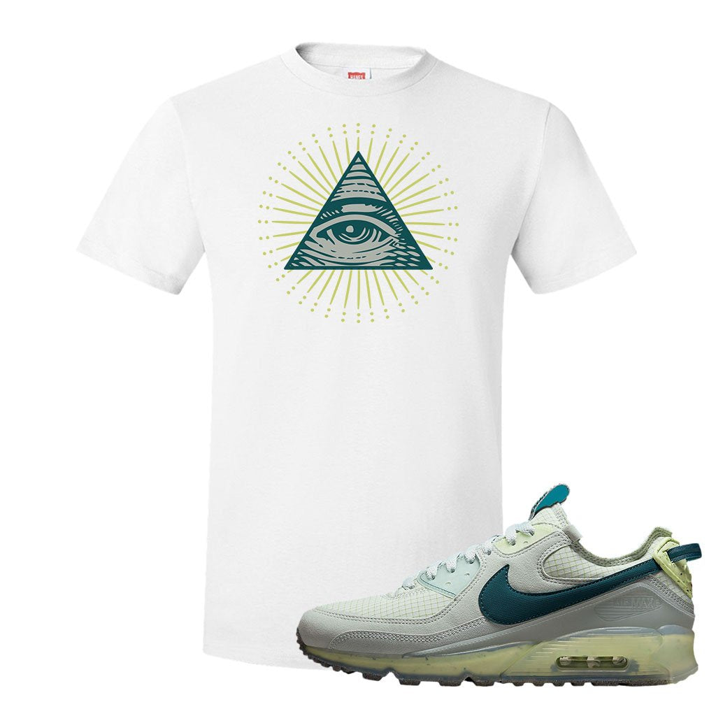 Seafoam Dark Teal Green 90s T Shirt | All Seeing Eye, White