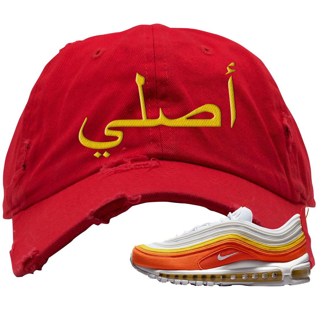 Club Orange Yellow 97s Distressed Dad Hat | Original Arabic, Red