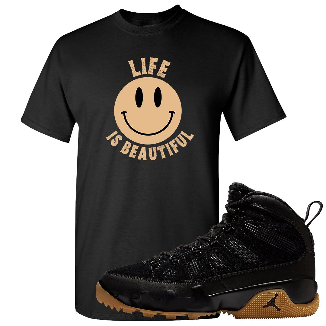NRG Black Gum Boot 9s T Shirt | Smile Life Is Beautiful, Black