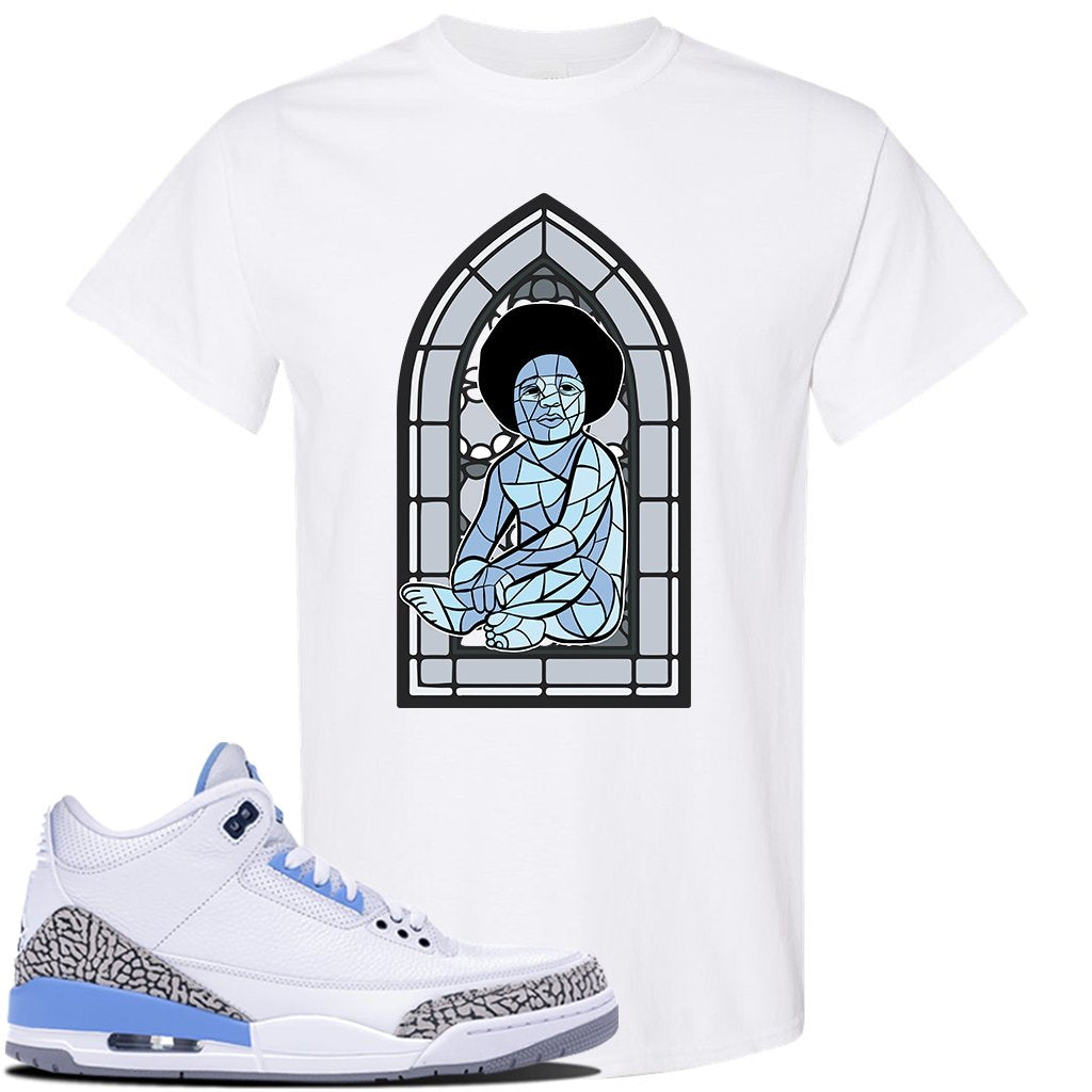 Jordan 3 UNC Sneaker White T Shirt | Tees to match Nike Air Jordan 3 UNC Shoes | Baby Mosaic