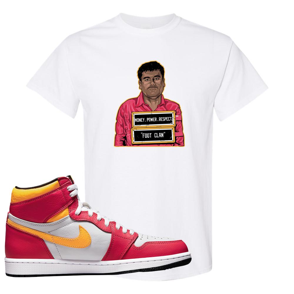 Air Jordan 1 Light Fusion Red T Shirt | El Chapo Illustration, White