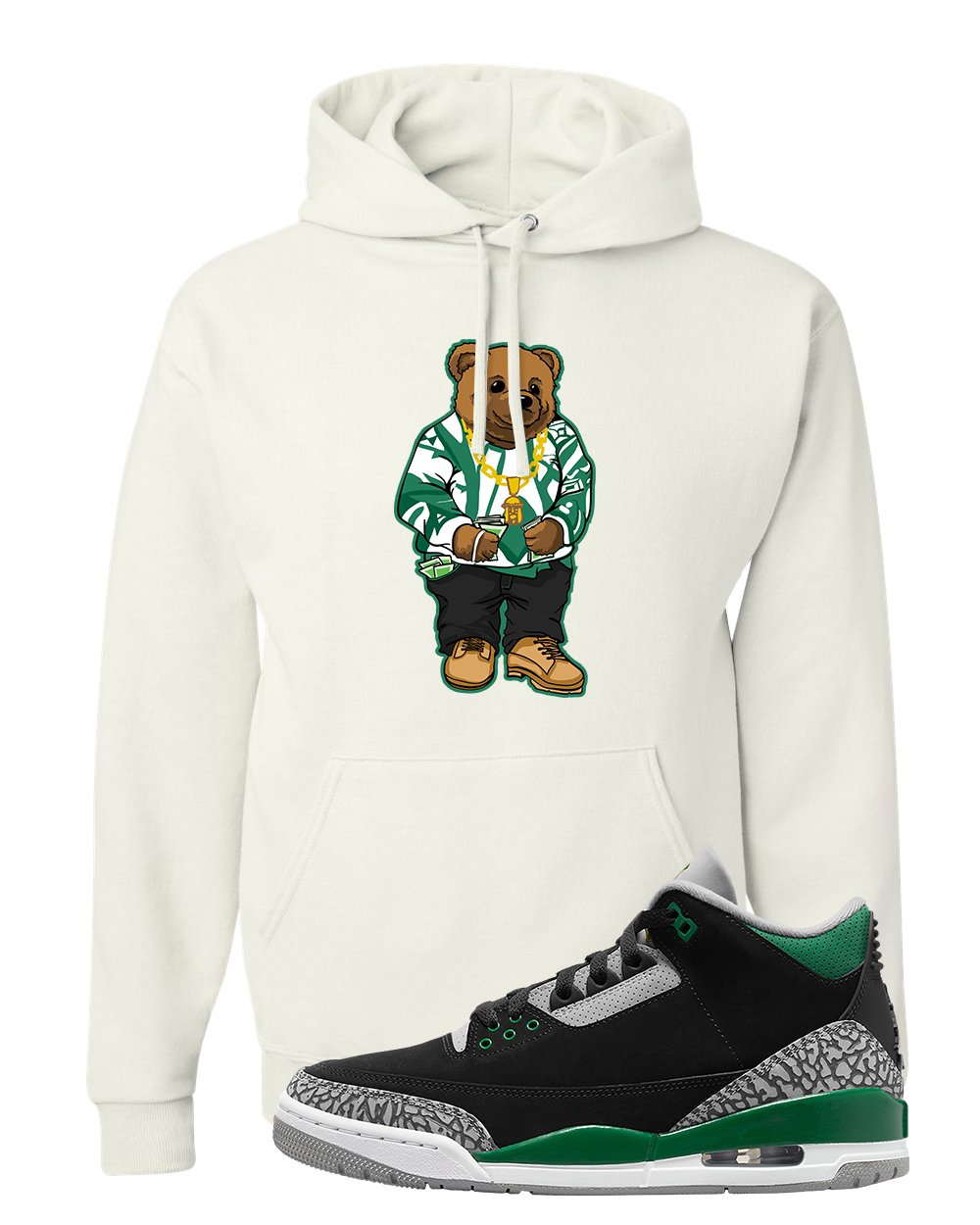 Pine Green 3s Hoodie | Sweater Bear, White
