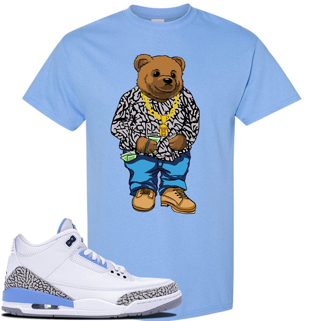 Jordan 3 UNC Sneaker Carolina Blue T Shirt | Tees to match Nike Air Jordan 3 UNC Shoes | Sweater Bear