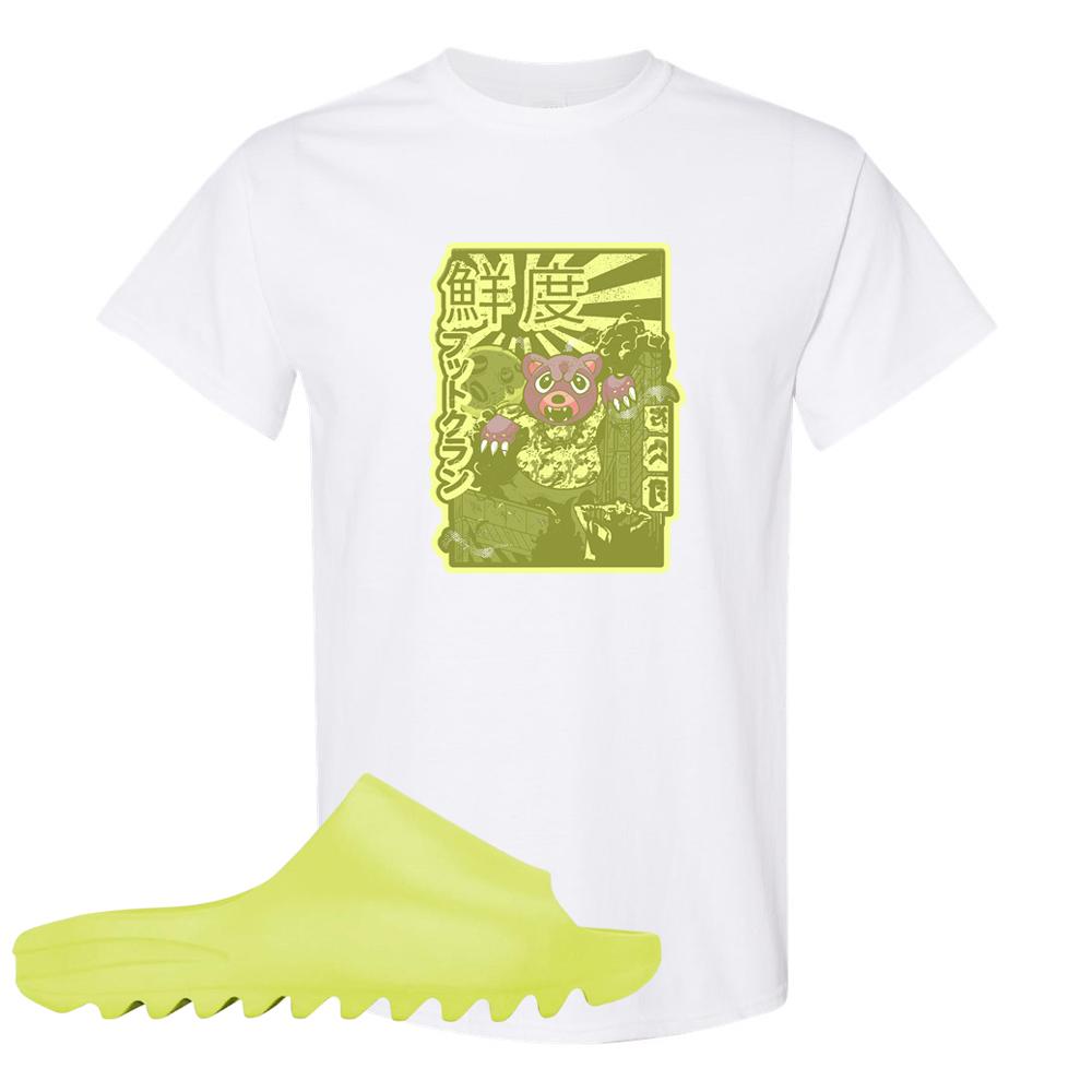 Glow Green Slides T Shirt | Attack Of The Bear, White