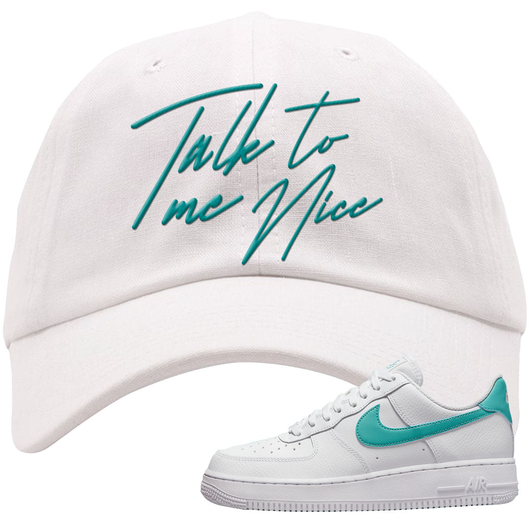 Washed Teal Low 1s Dad Hat | Talk To Me Nice, White