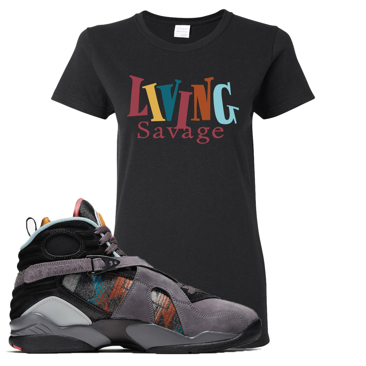 Jordan 8 N7 Pendleton In Living Color Black Sneaker Hook Up Women's T-Shirt
