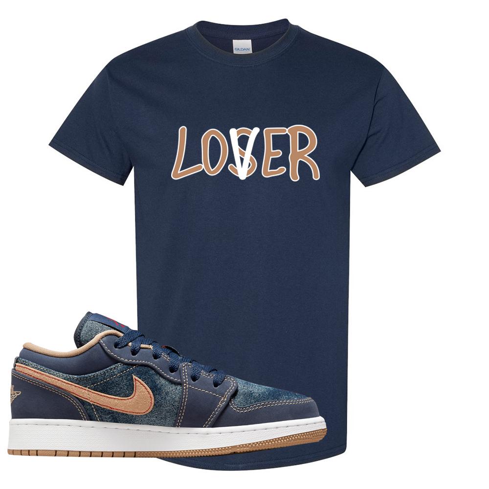 Denim Gum Bottom Low 1s T Shirt | Lover, Navy Blue