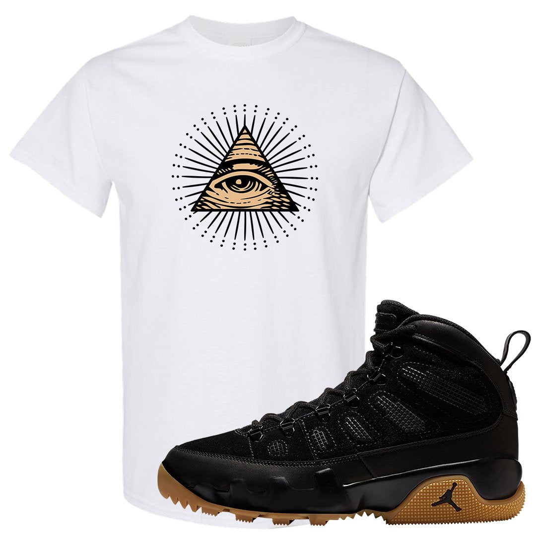 NRG Black Gum Boot 9s T Shirt | All Seeing Eye, White