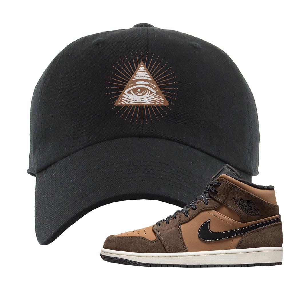 Earthy Brown Mid 1s Dad Hat | All Seeing Eye, Black