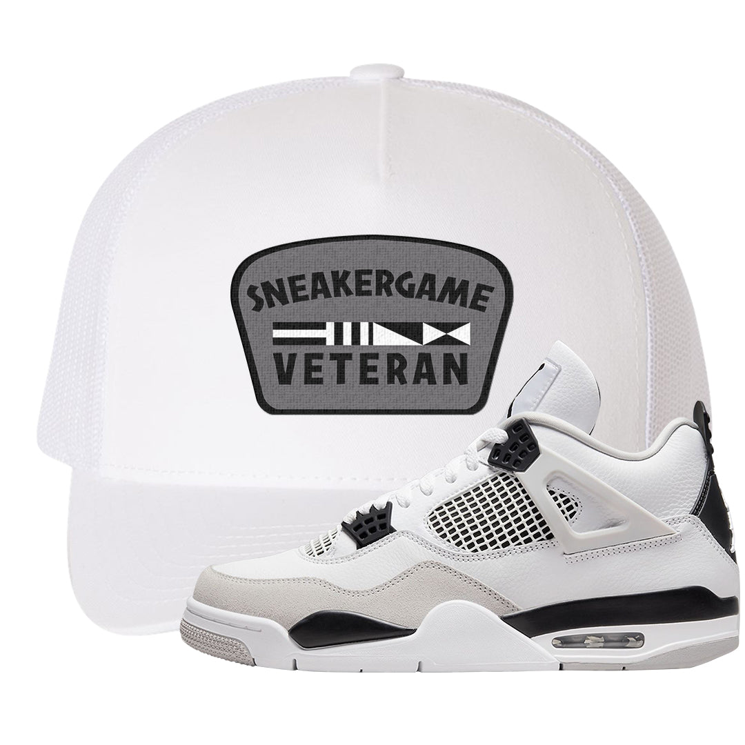 Military Black 4s Trucker Hat | Sneaker Game Veteran, White