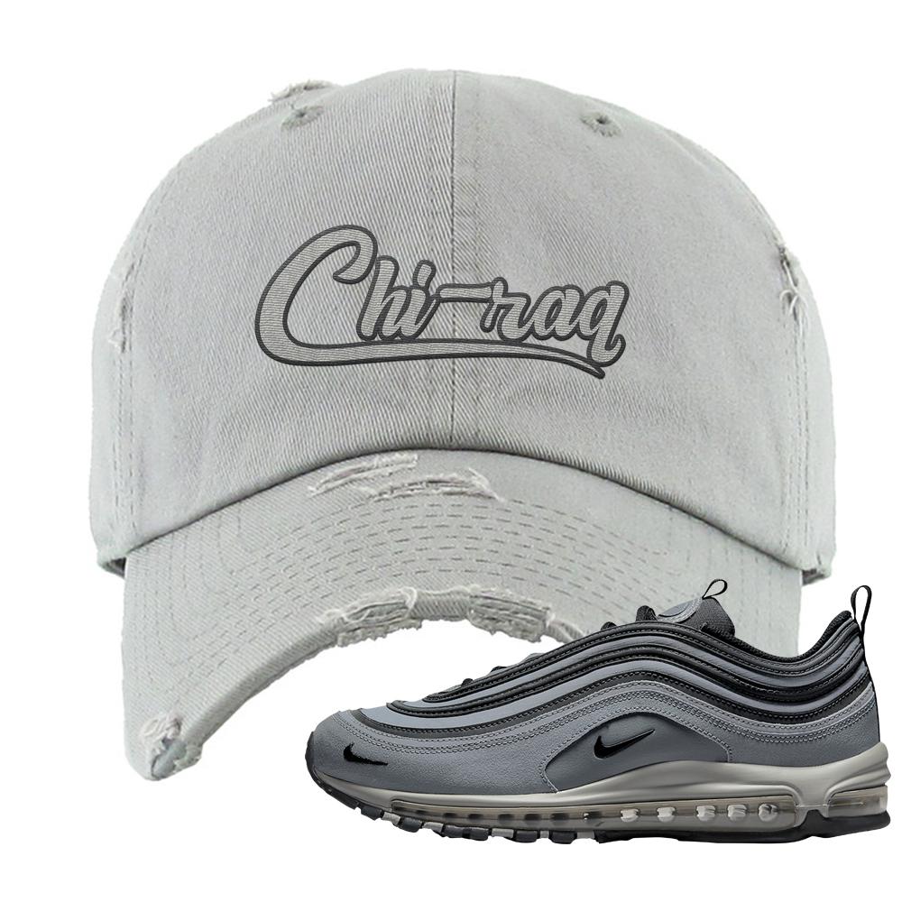 Grayscale 97s Distressed Dad Hat | Chiraq, Light Gray