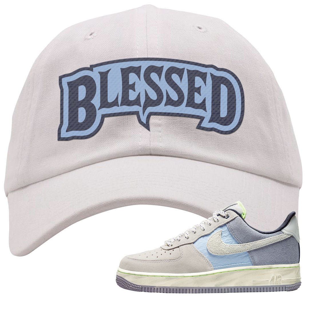 Womens Mountain White Blue AF 1s Dad Hat | Blessed Arch, White