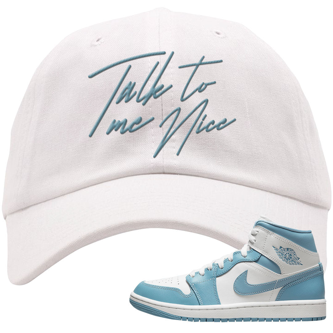University Blue Mid 1s Dad Hat | Talk To Me Nice, White