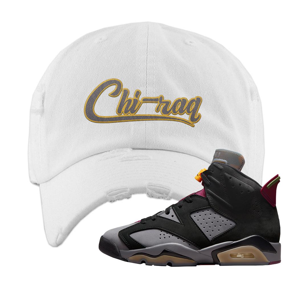 Bordeaux 6s Distressed Dad Hat | Chiraq, White