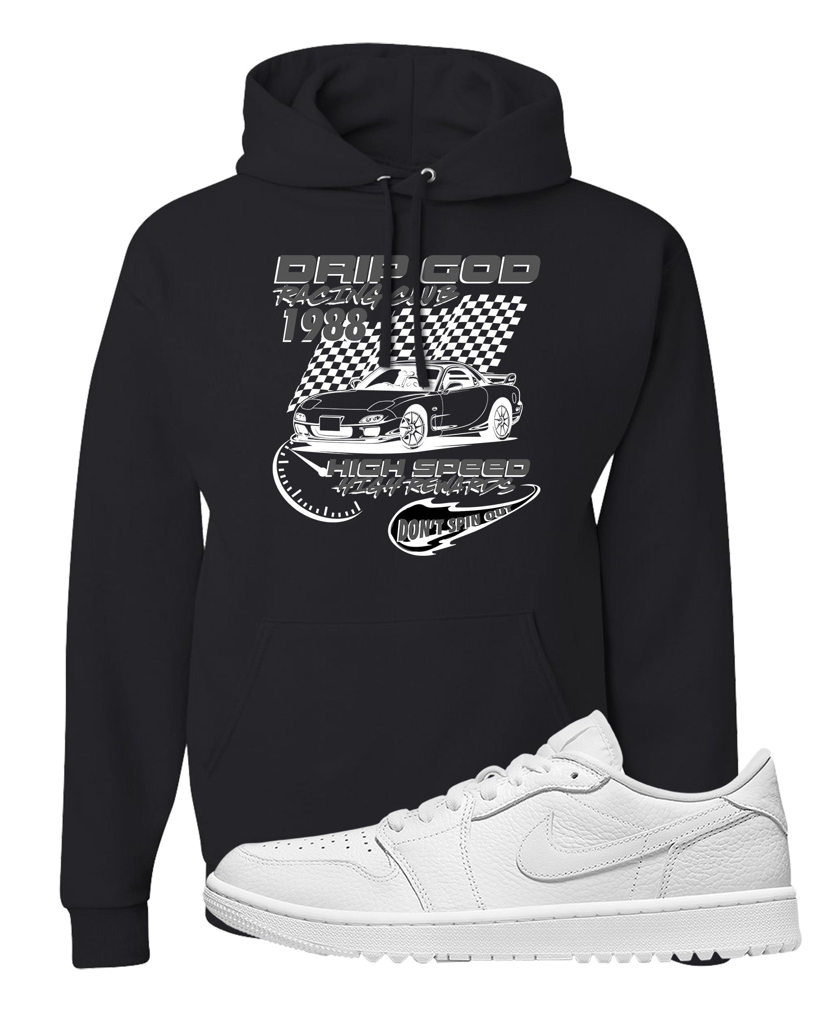 Triple White Golf Low 1s Hoodie | Drip God Racing Club, Black