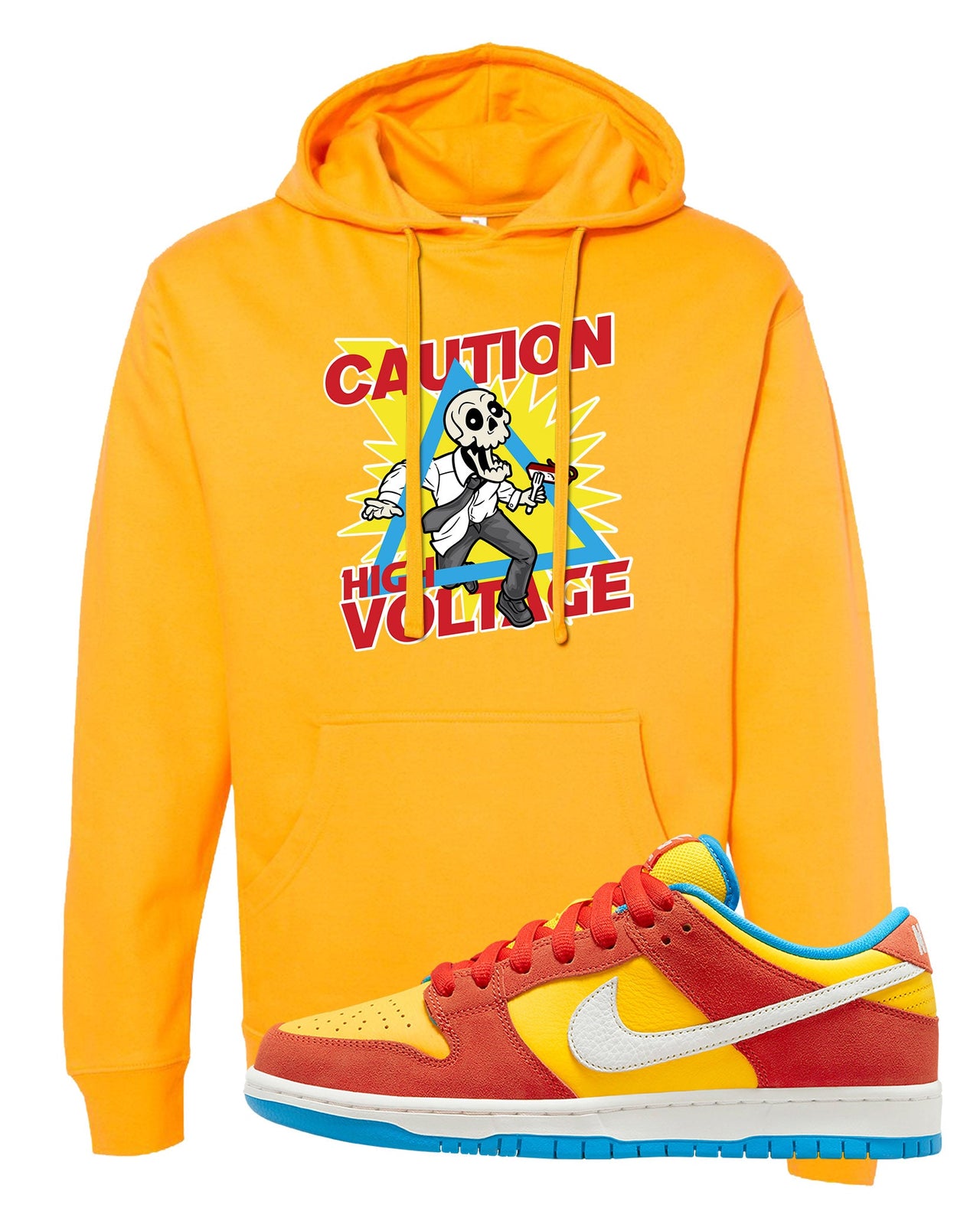 Habanero Red Gold Blue Low Dunks Hoodie | Caution High Voltage, Gold