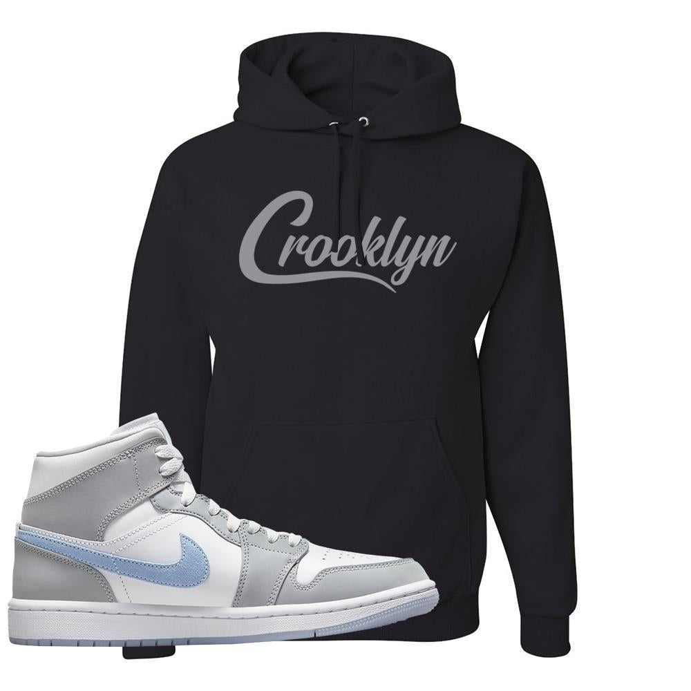 Air Jordan 1 Mid Grey Ice Blue Hoodie | Crooklyn, Black