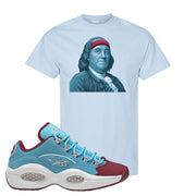 Maroon Light Blue Question Lows T Shirt | Franklin Headband, Light Blue