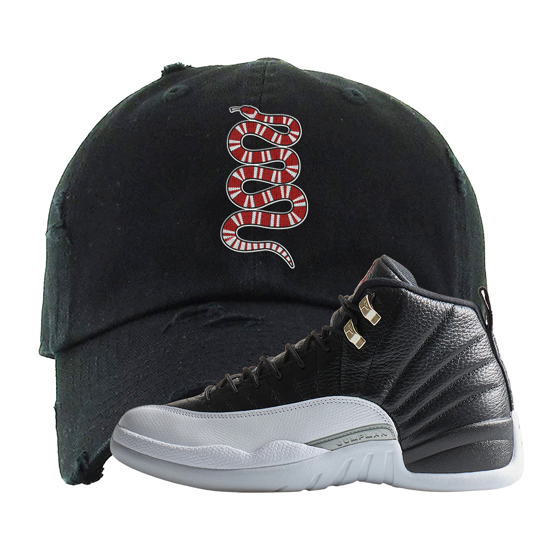 Playoff 12s Distressed Dad Hat | Coiled Snake, Black