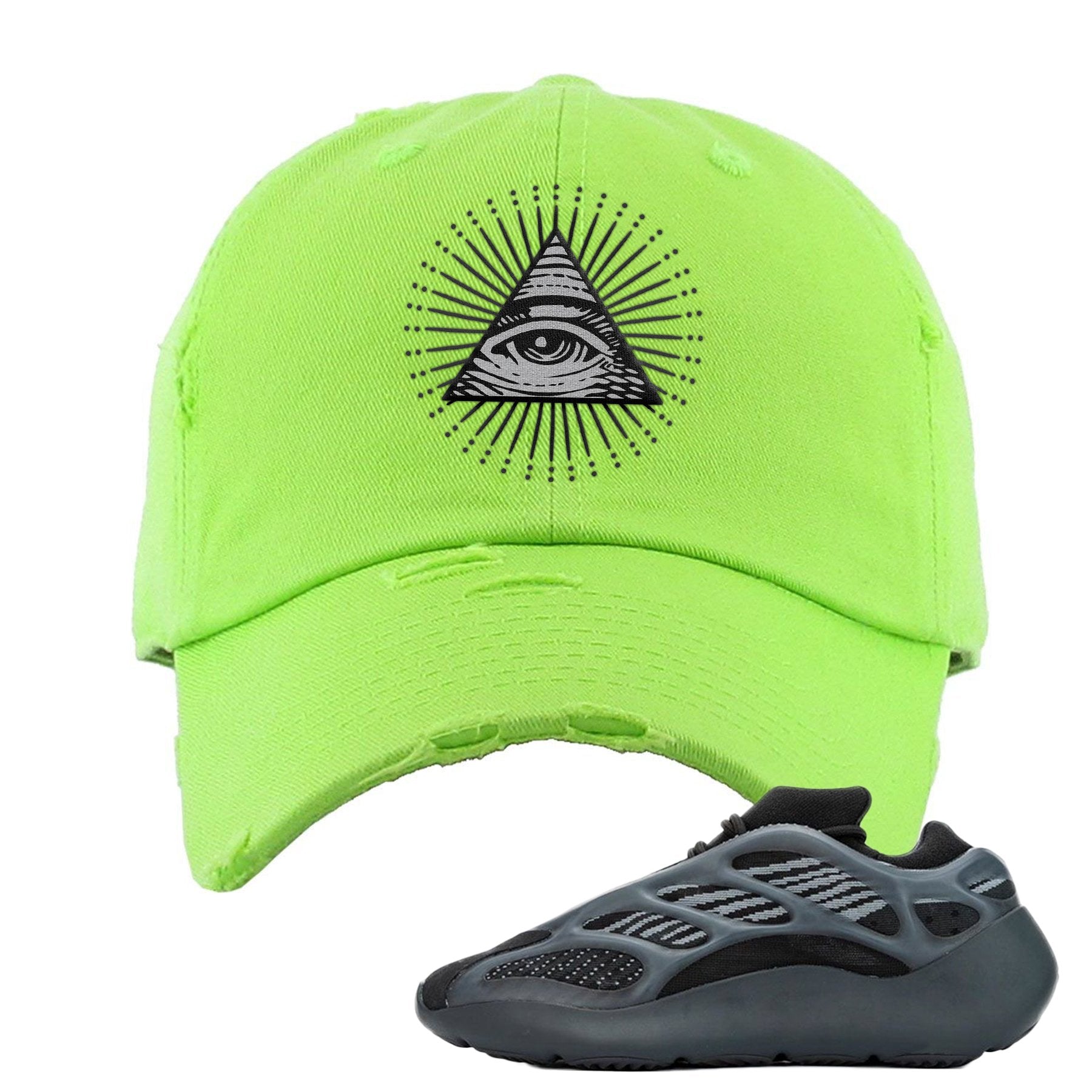 Alvah v3 700s Distressed Dad Hat | All Seeing Eye, Neon Green