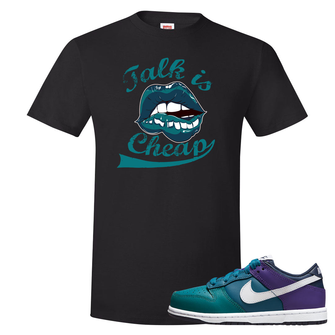 Teal Purple Low Dunks T Shirt | Talk Is Cheap, Black