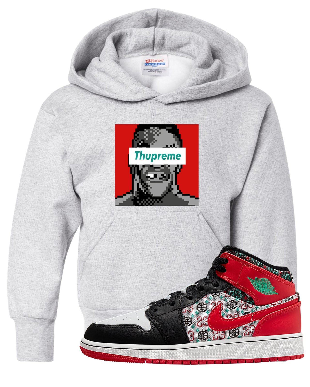 Ugly Sweater GS Mid 1s Kid's Hoodie | Thupreme, Ash