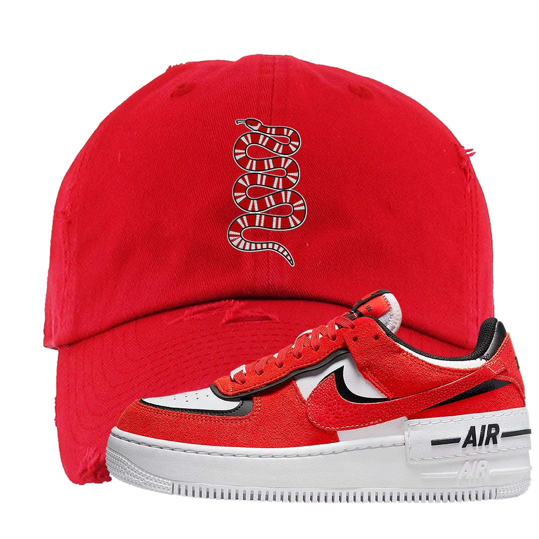 Shadow Chicago AF 1s Distressed Dad Hat | Coiled Snake, Red