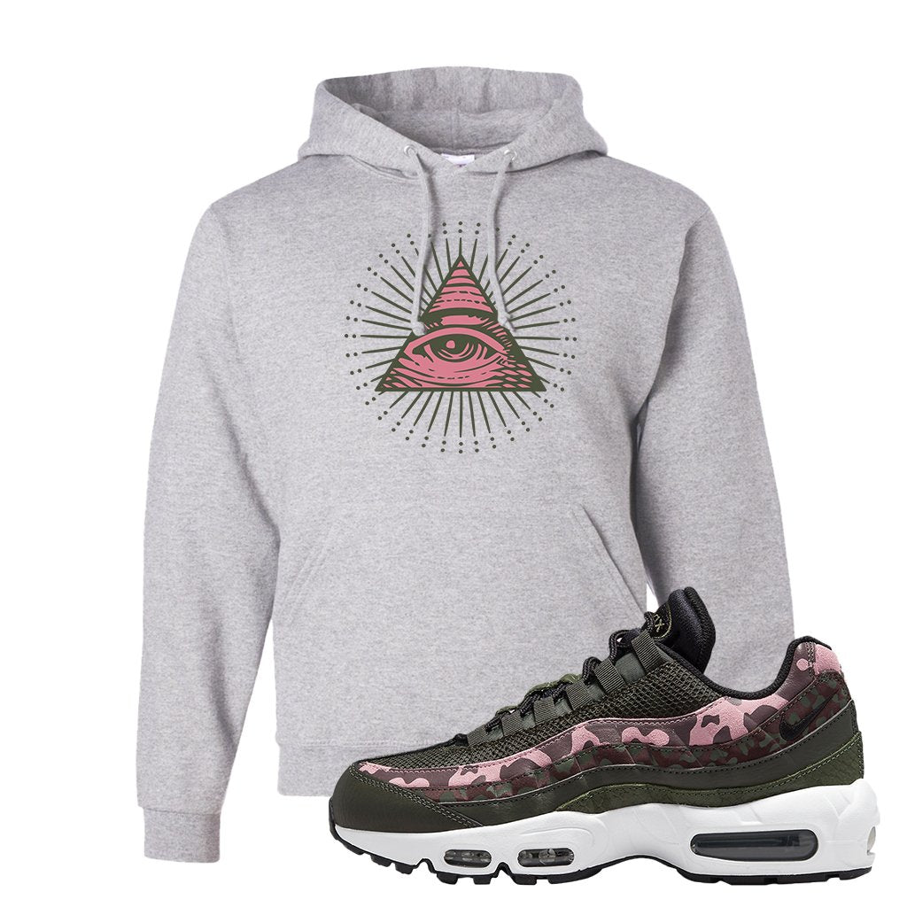 Olive Pink Camo 95s Hoodie | All Seeing Eye, Ash