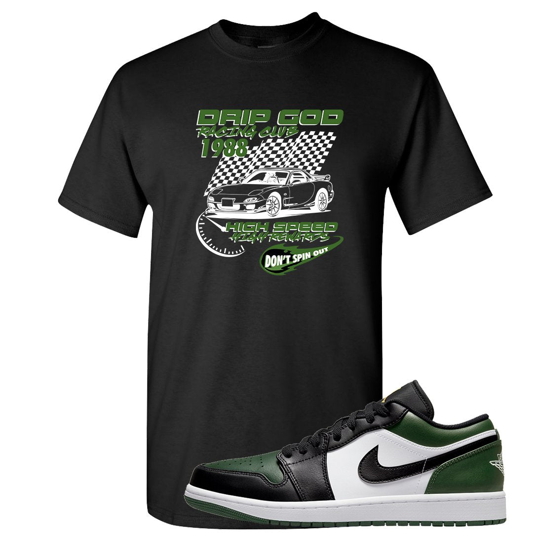 Green Toe Low 1s T Shirt | Drip God Racing Club, Black