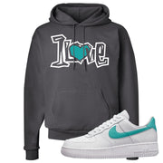 Washed Teal Low 1s Hoodie | 1 Love, Smoke Grey