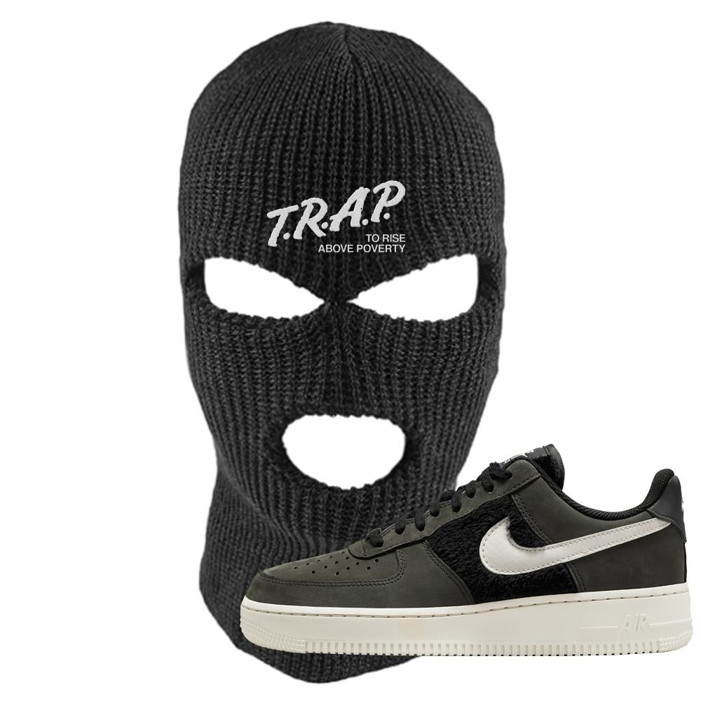 Furry Black Light Bone Low AF 1s Ski Mask | Trap To Rise Above Poverty, Black