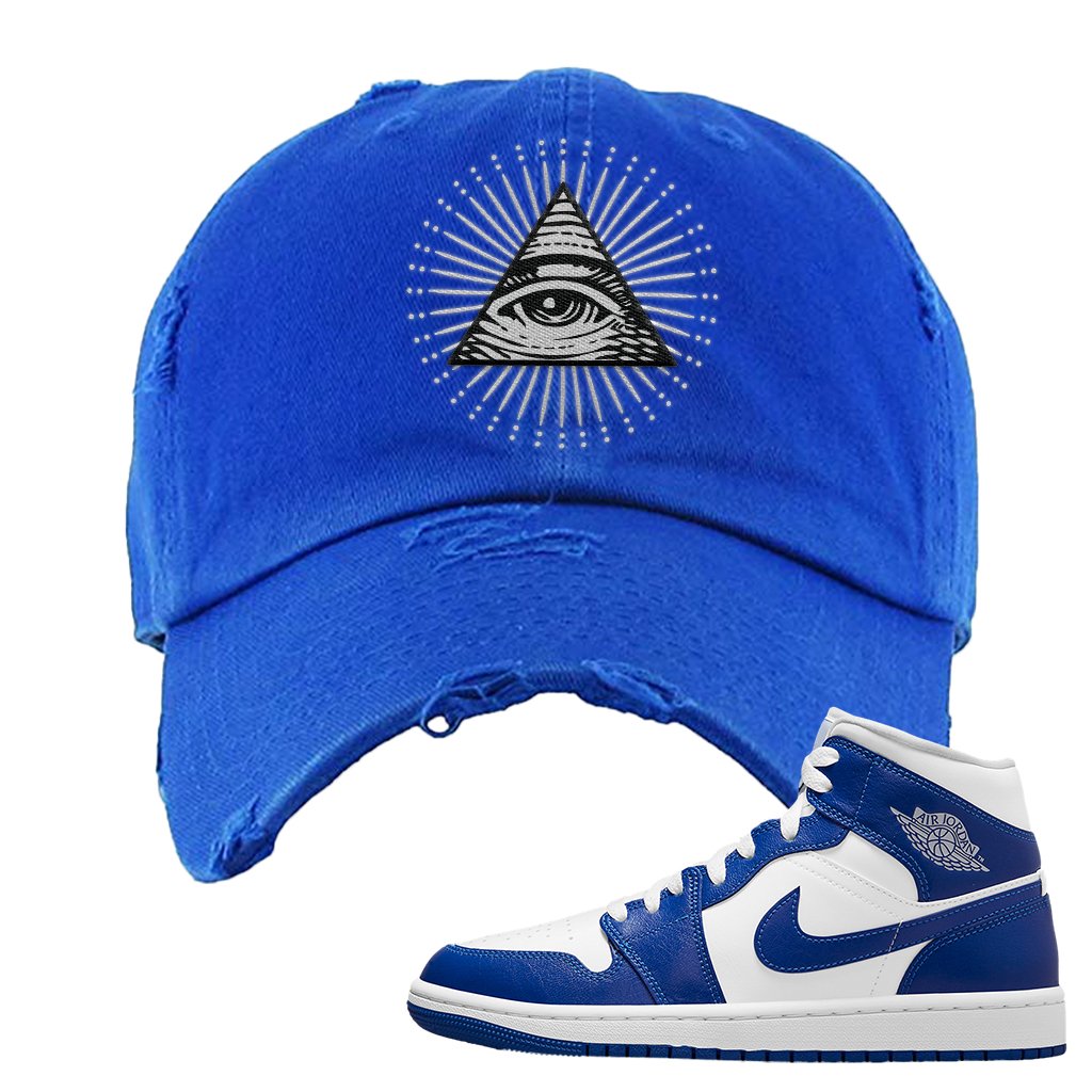 Air Jordan 1 Mid Kentucky Blue Distressed Dad Hat | All Seeing Eye, Royal